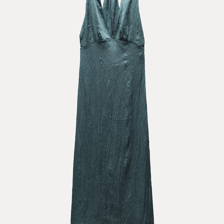 Moudda ZARA - Robe mi-longue satinée froissée col en V boucle dorée - Tunisie 2