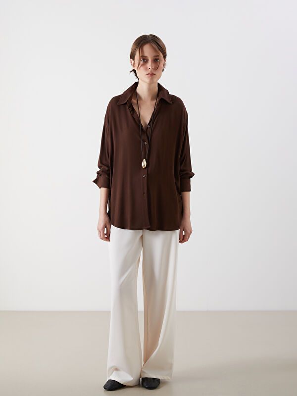 Moudda LC Waikiki - Chemise tissée manches longues Femme Brun chocolat - Tunisie 2