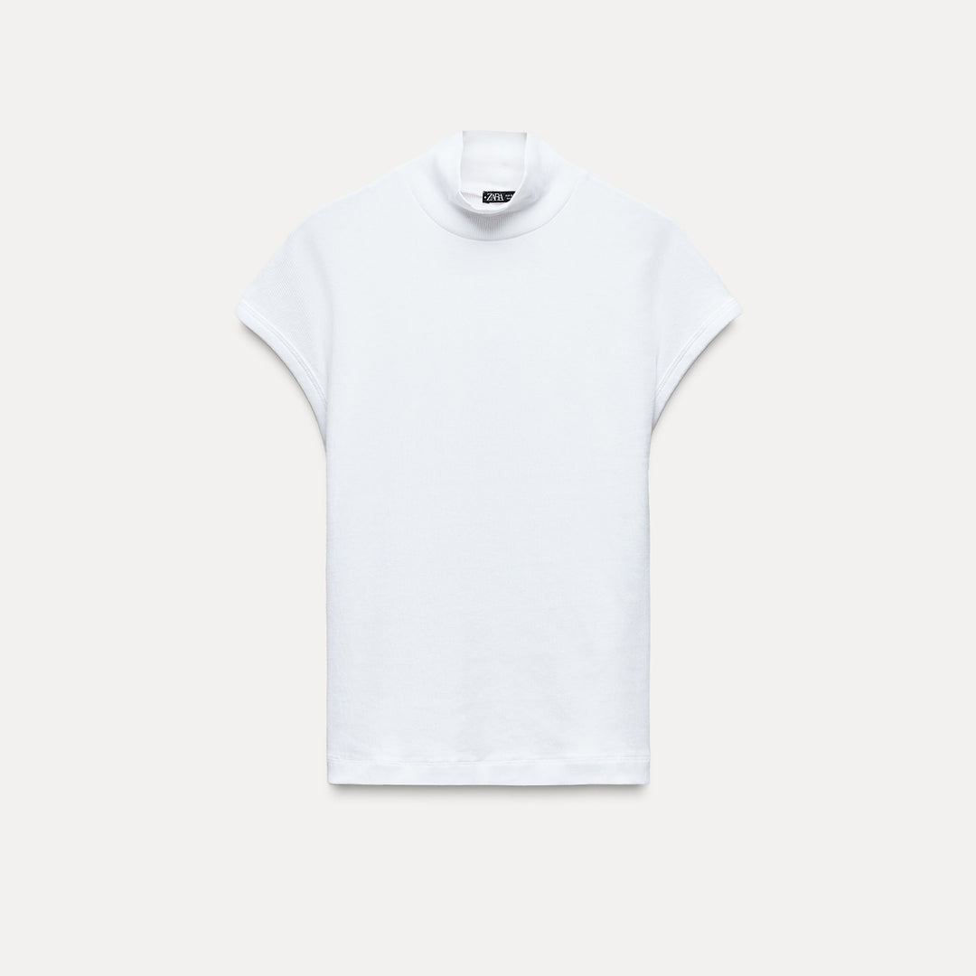 Moudda ZARA - T-shirt côtelé manches tombantes, col Perkins - Tunisie 1