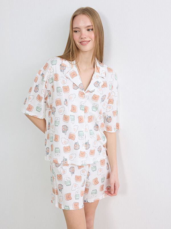 Moudda LC Waikiki - Short-Capri manches courtes pour Femme couleur Écru imprimé - Tunisie 2