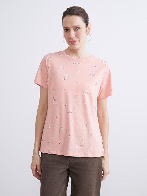 Moudda LC Waikiki - Body basique manches courtes en jersey pour Femme couleur Corail clair imprimé - Tunisie 1