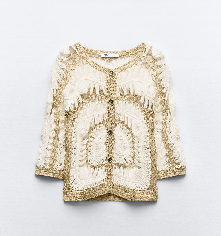 Moudda ZARA - Veste en crochet bicolore, boutonnée - Tunisie 3