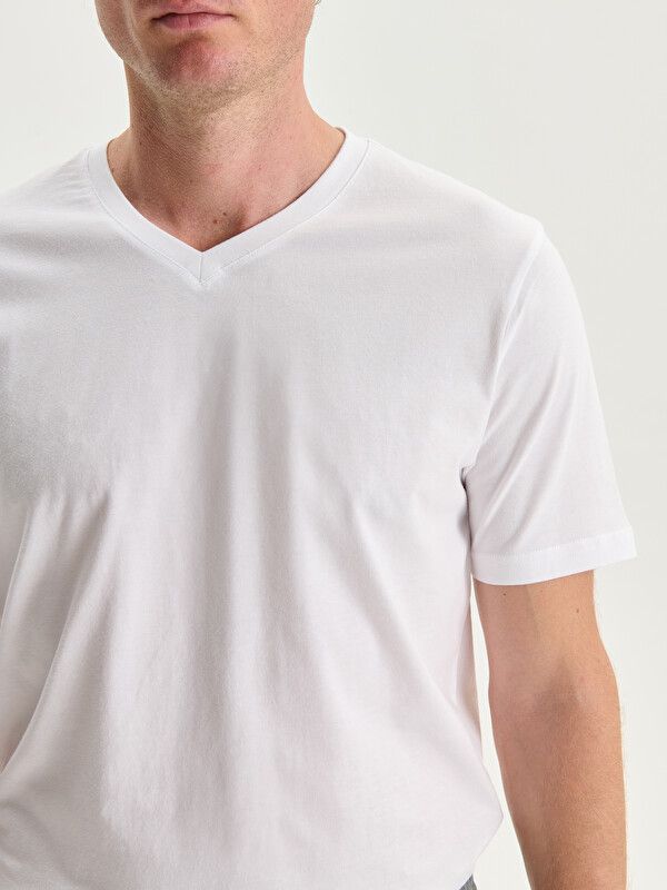 Moudda LC Waikiki - T-shirt col V manches courtes en jersey pour Homme couleur Blanc - Tunisie 3