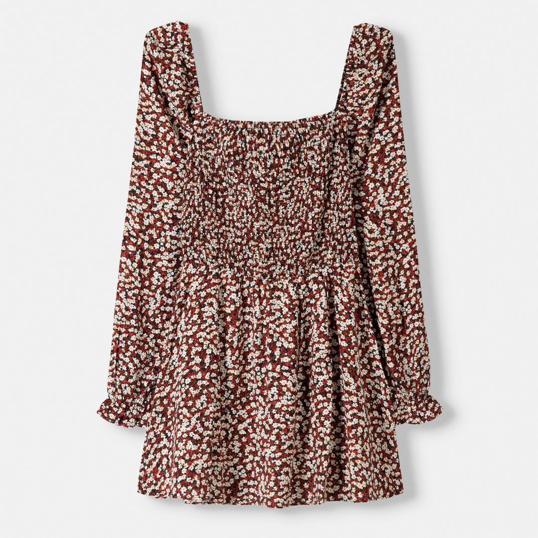 Moudda BERSHKA - Robe courte viscose manches longues, fleurs et volants - Tunisie 1