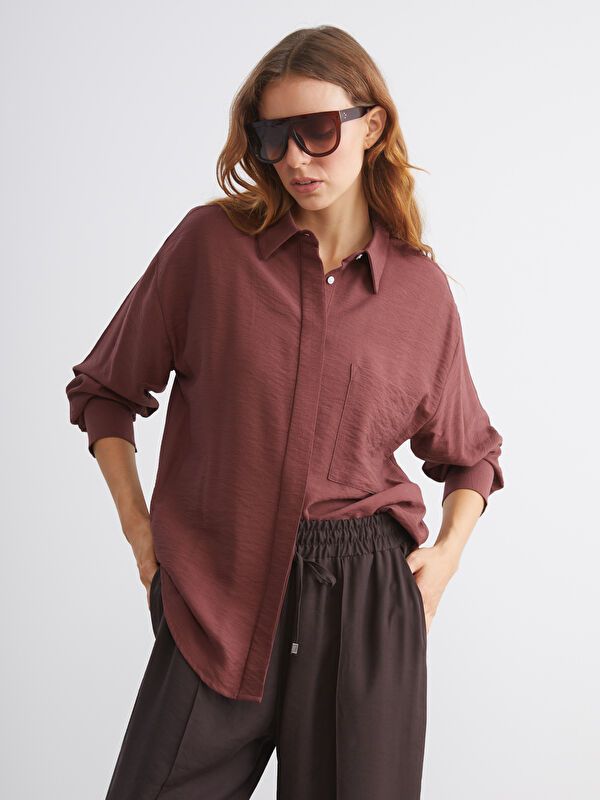 Moudda LC Waikiki - Chemise tissée manches longues Femme Brun - Tunisie 1