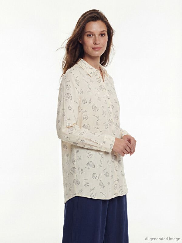 Moudda LC Waikiki - Tunique manches longues en tissu pour Femme couleur Écru imprimé - Tunisie 1