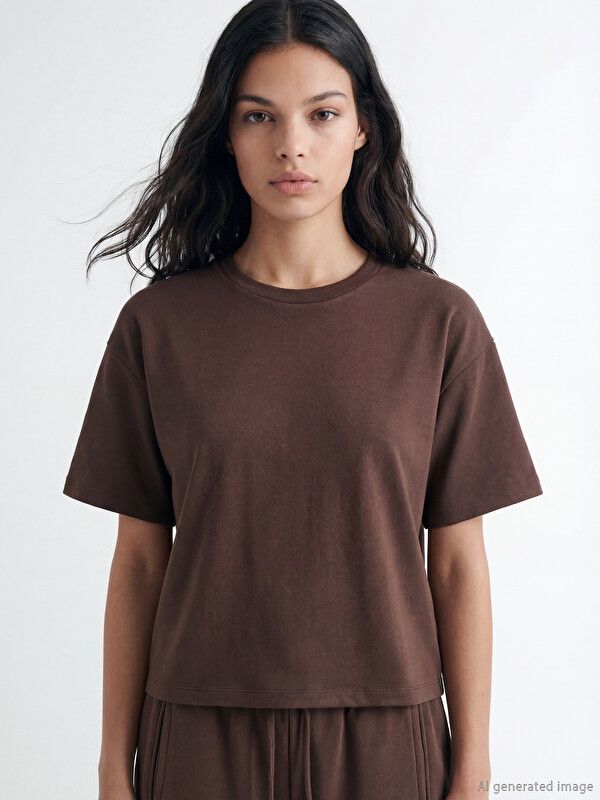 Moudda LC Waikiki - Body manches courtes en jersey pour Femme couleur Marron - Tunisie 1