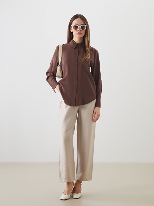 Moudda LC Waikiki - Chemise tissée manches longues Femme Brun - Tunisie 2