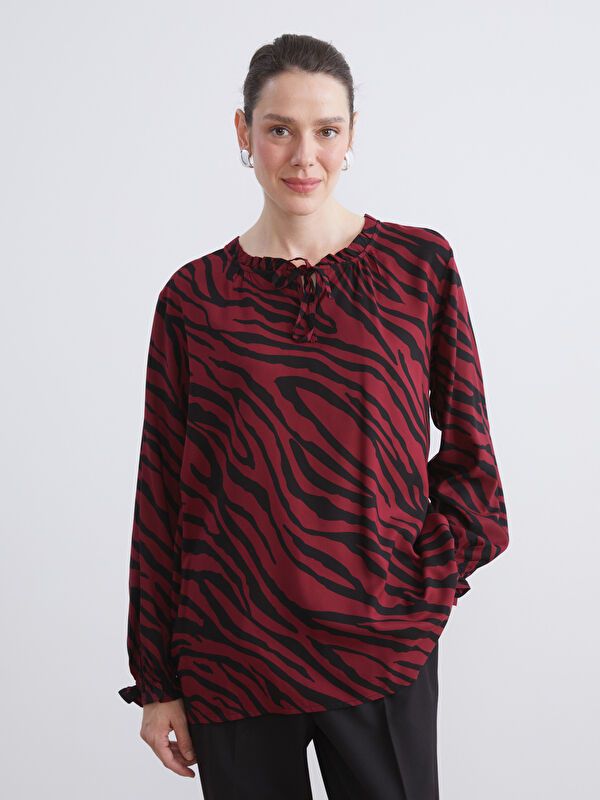 Moudda LC Waikiki - Blouse tissée imprimée manches longues Femme Dark bordeaux pr - Tunisie 1
