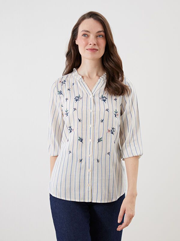 Moudda LC Waikiki - Chemise tissée manches longues Femme Rayures bleues - Tunisie 1