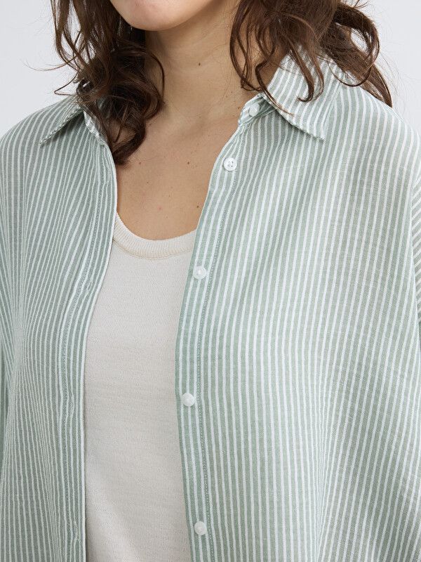 Moudda LC Waikiki - Chemise manches longues en tissu pour Femme couleur Vert rayé - Tunisie 3