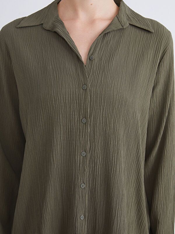 Moudda LC Waikiki - Chemise tissée manches longues Femme Kaki - Tunisie 3