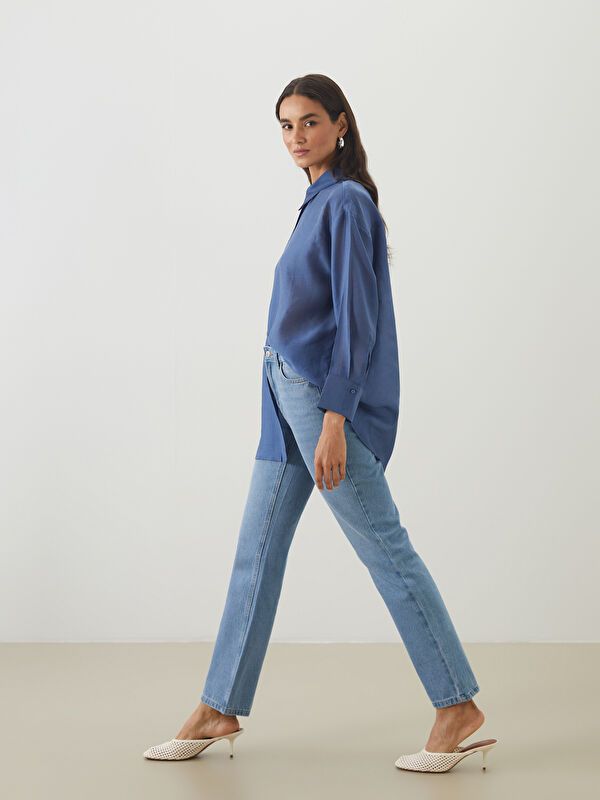 Moudda LC Waikiki - Pantalon tissé en denim Femme Canne indigo clair - Tunisie 1