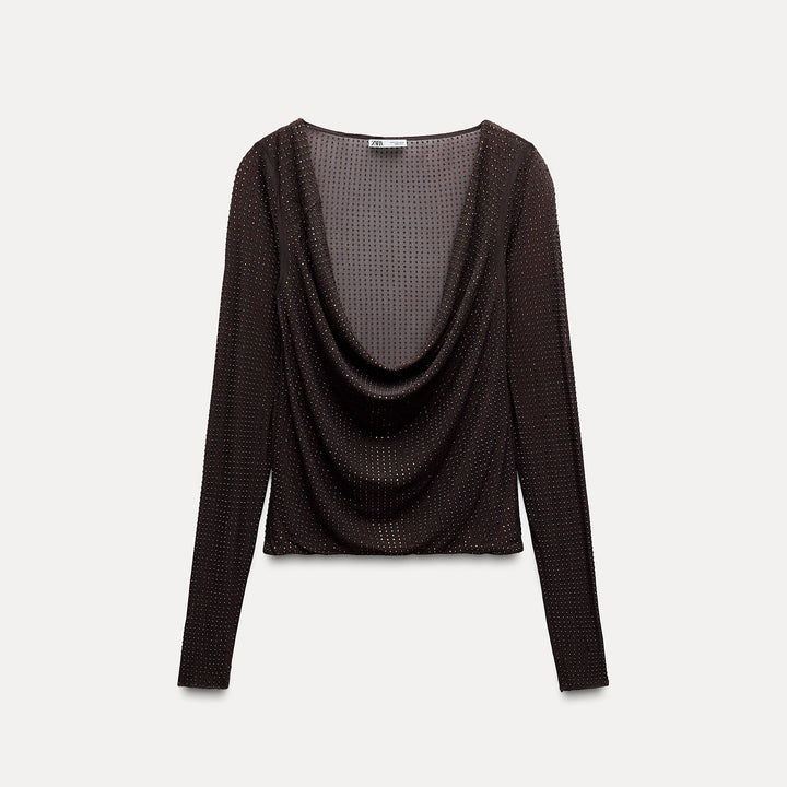 Moudda ZARA - Haut manches longues drapé en tul, strass - Tunisie 1