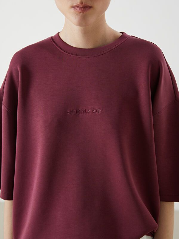 Moudda LC Waikiki - Body imprimé en jersey manches courtes Femme Bordeaux - Tunisie 3