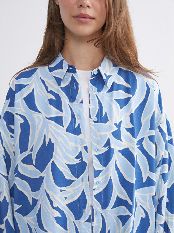 Moudda LC Waikiki - Tunique manches longues en tissu pour Femme couleur Bleu imprimé - Tunisie 3