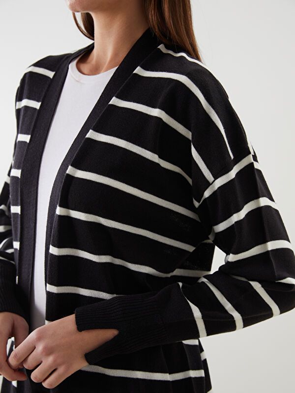 Moudda LC Waikiki - Cardigan en tricot Femme Rayures noires - Tunisie 3