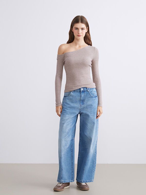 Moudda LC Waikiki - Body en jersey manches longues Femme Mélange beige - Tunisie 2