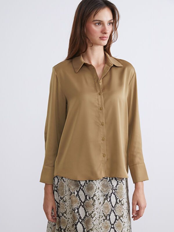 Moudda LC Waikiki - Chemise tissée manches longues Femme Kaki - Tunisie 1