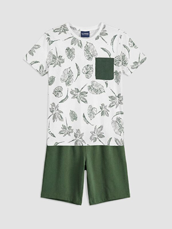 Moudda LC Waikiki - Short-Capri manches courtes pour Garçon couleur Vert pastel imprimé - Tunisie 1
