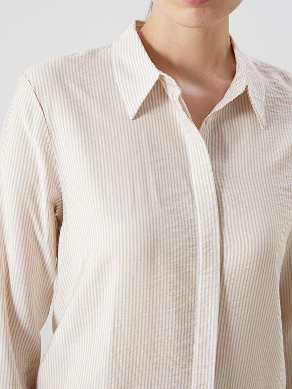 Moudda LC Waikiki - Chemise tissée manches longues Femme Rayures beiges - Tunisie 3