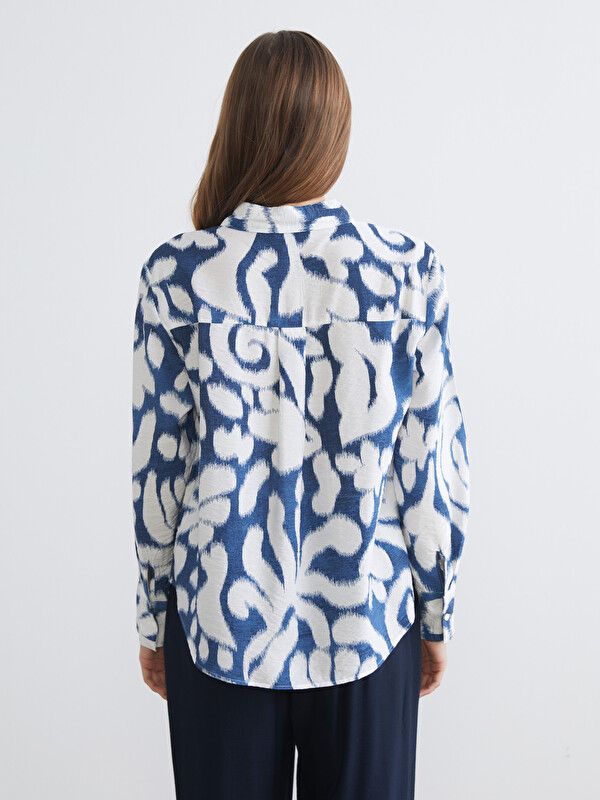 Moudda LC Waikiki - Chemise imprimée manches longues en tissu pour Femme couleur Bleu marine imprimé - Tunisie 4