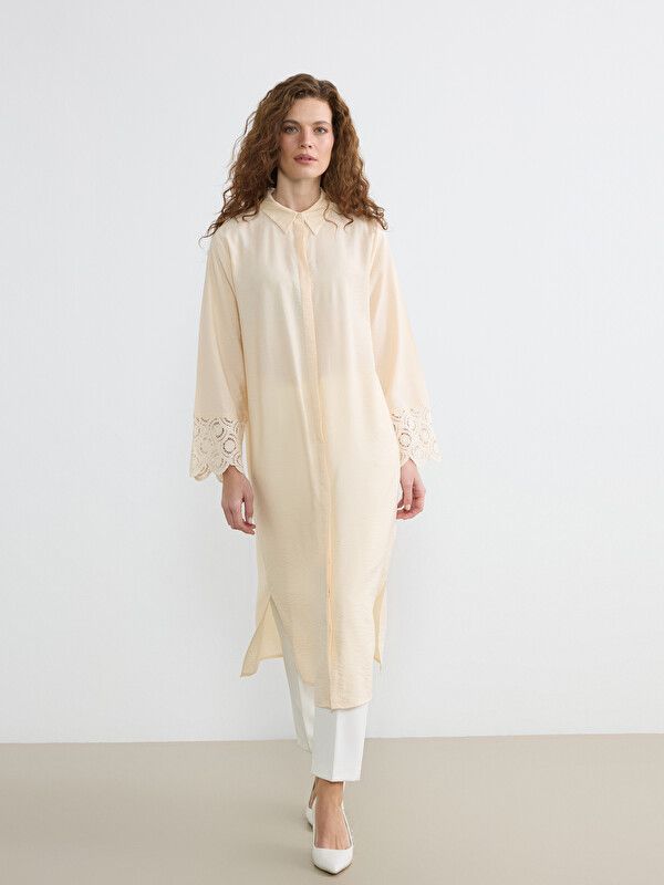Moudda LC Waikiki - Tunique manches longues en tissu pour Femme couleur Beige clair - Tunisie 1