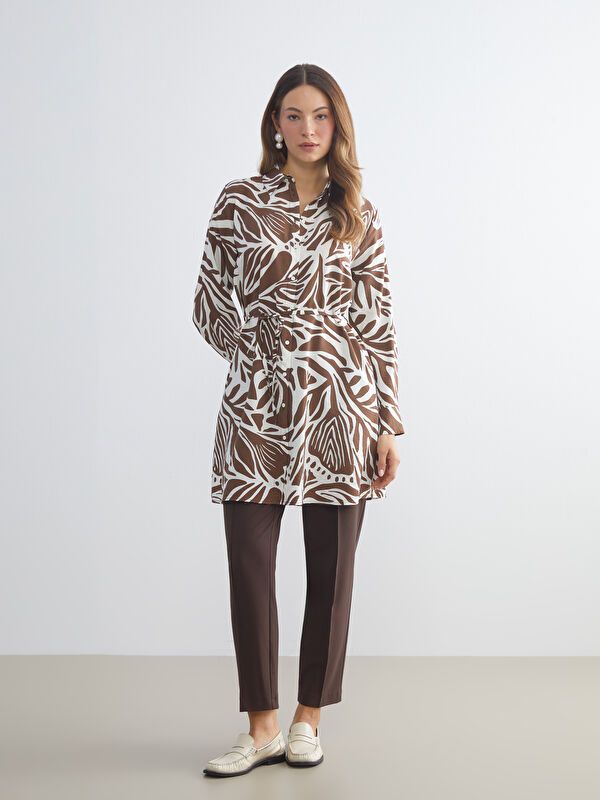 Moudda LC Waikiki - Tunique tissée imprimée manches longues Femme Imprimé marron - Tunisie 2