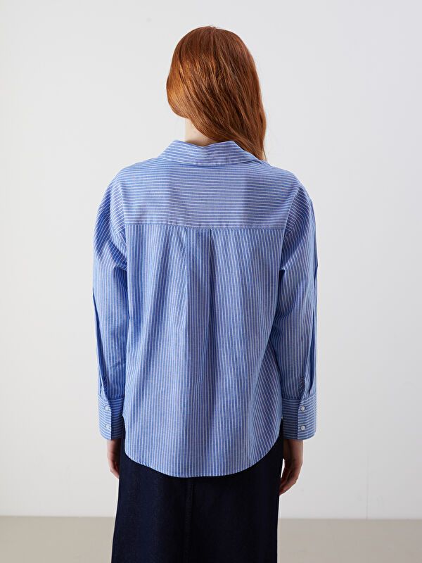 Moudda LC Waikiki - Chemise tissée manches longues Femme Rayures bleues - Tunisie 4