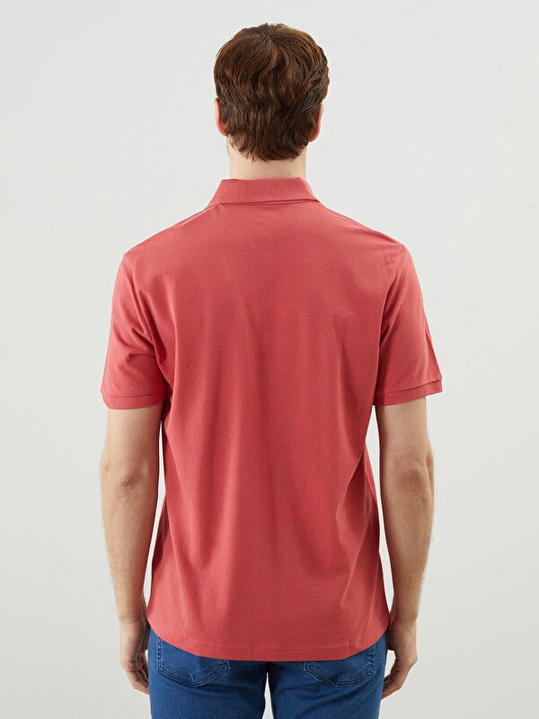 Moudda LC Waikiki - T-shirt col polo basique manches courtes en jersey pour Homme couleur Corail foncé - Tunisie 4