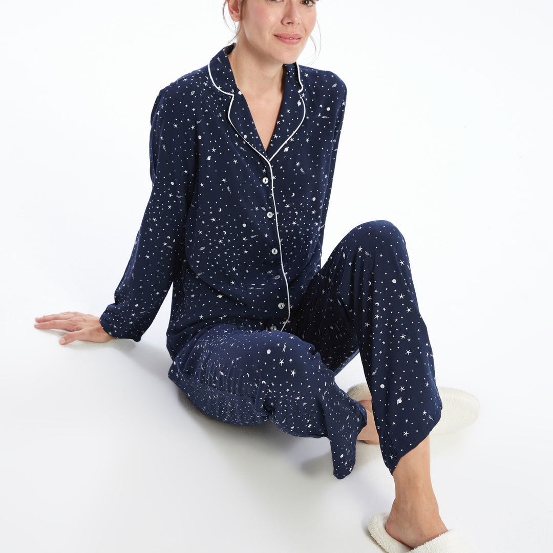 Moudda LC Waikiki - Pyjama tissé manches longues Femme Imprimé marine - Tunisie 1