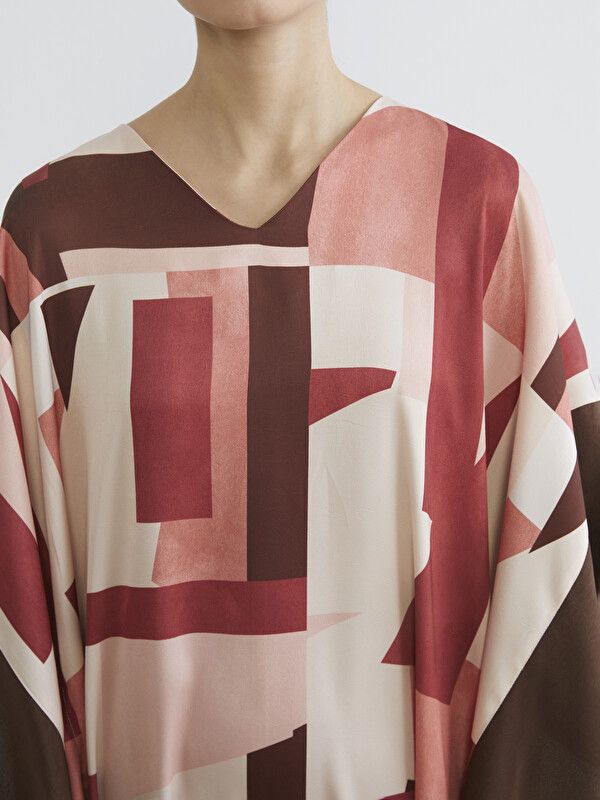 Moudda LC Waikiki - Robe manches courtes en tissu pour Femme couleur Marron imprimé - Tunisie 3