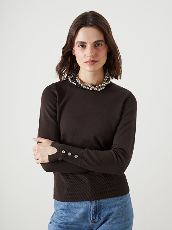 Moudda LC Waikiki - Pull tricot fin Femme Brun foncé - Tunisie 1