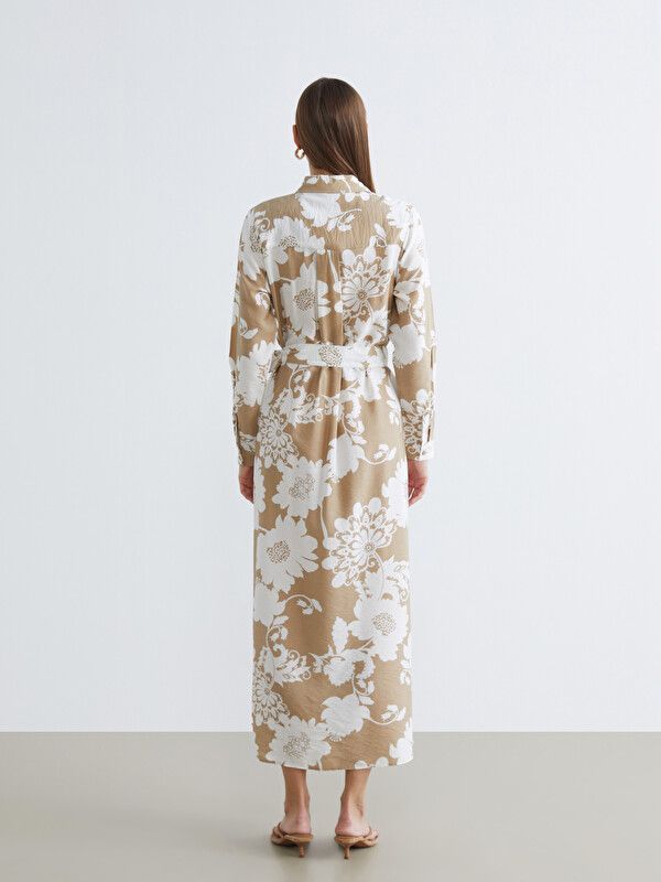 Moudda LC Waikiki - Robe manches longues en tissu pour Femme couleur Beige imprimé - Tunisie 4