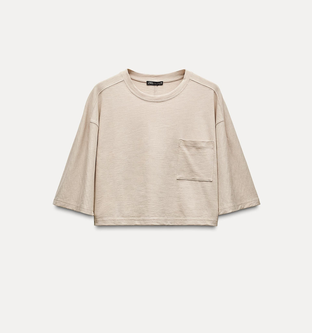 Moudda ZARA - T-shirt boxy en flammé, poche - Tunisie 2
