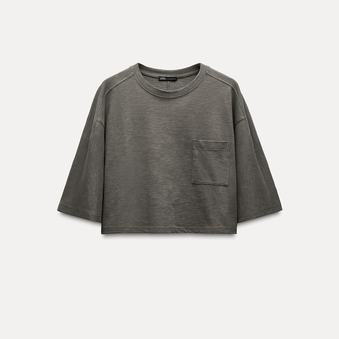Moudda ZARA - T-shirt boxy en flammé, poche - Tunisie 1