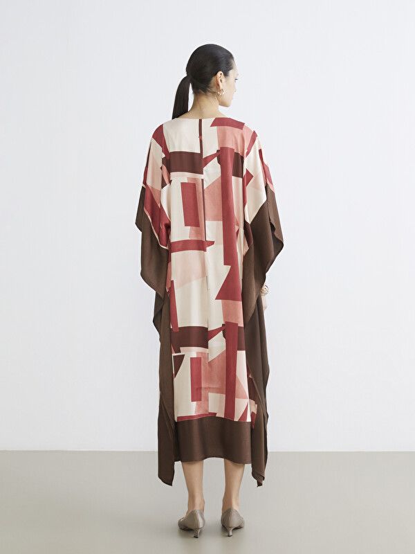 Moudda LC Waikiki - Robe manches courtes en tissu pour Femme couleur Marron imprimé - Tunisie 4