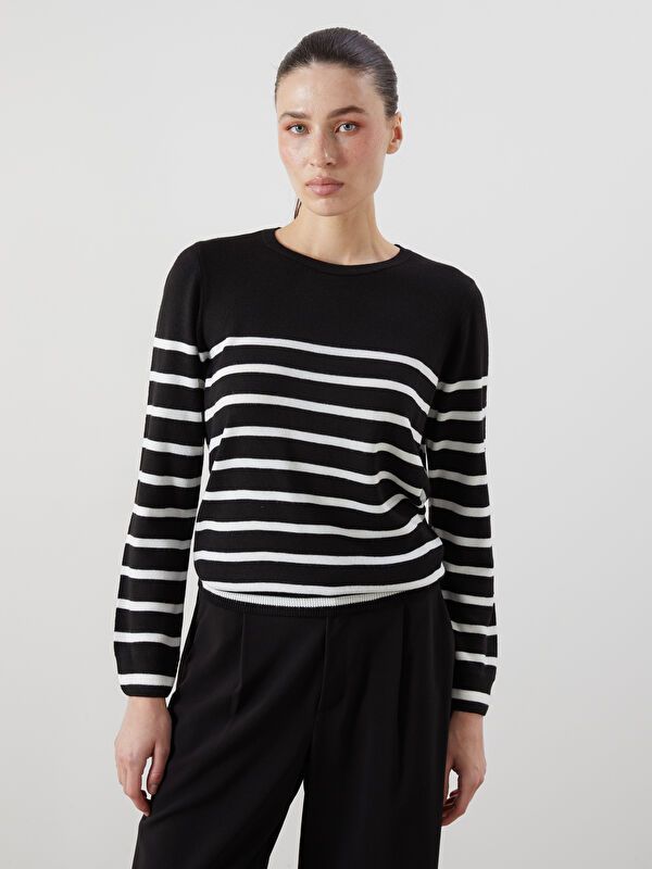 Moudda LC Waikiki - Pull tricot moyen Femme Rayures noires - Tunisie 1