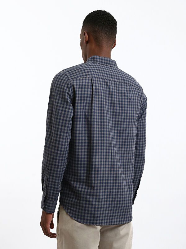 Moudda LC Waikiki - Chemise manches longues en tissu couleur Bleu marine à carreaux pour hommes - Tunisie 5