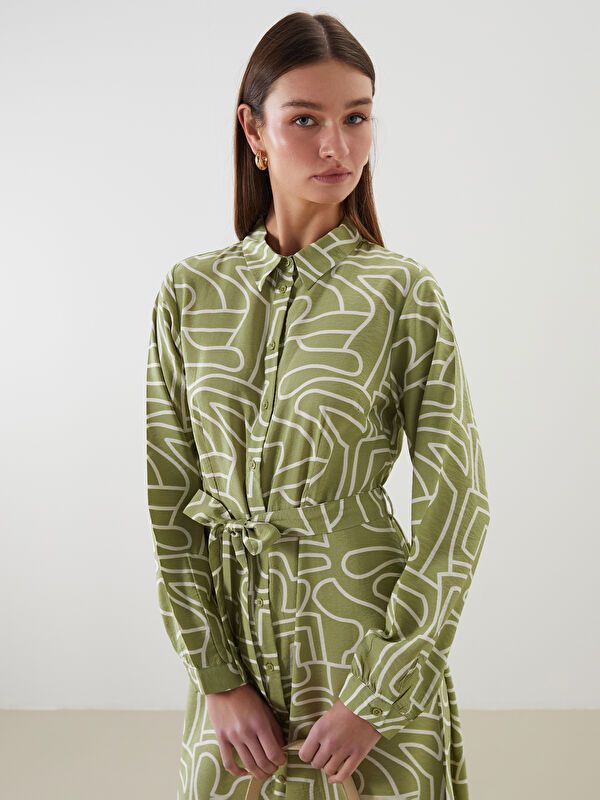 Moudda LC Waikiki - Robe tissée manches longues Femme Prin vert olive - Tunisie 2