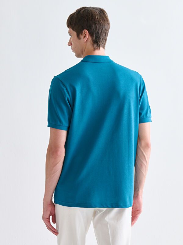 Moudda LC Waikiki - T-shirt col polo basique manches courtes en jersey couleur Bleu pétrol pour hommes - Tunisie 4