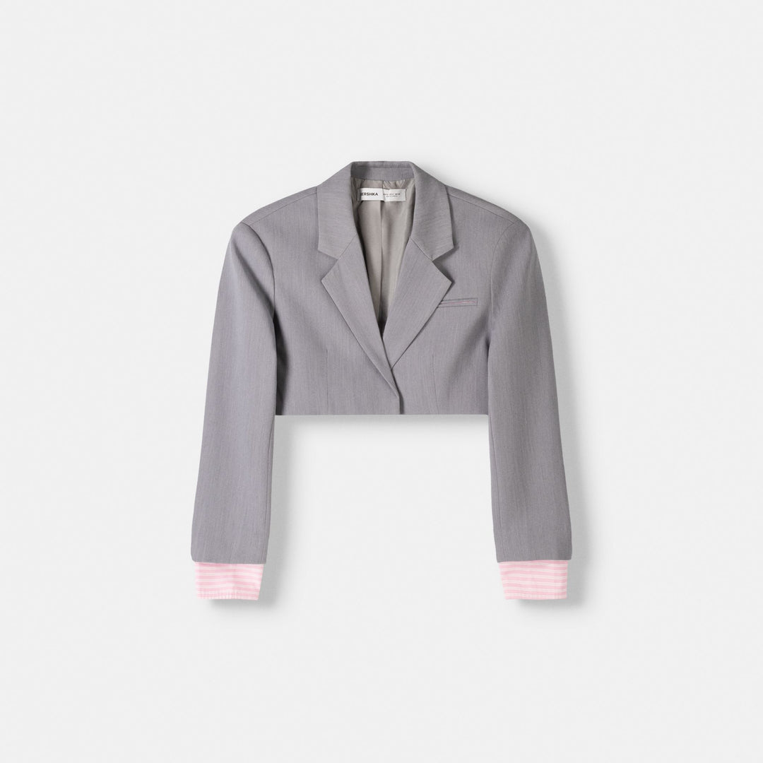 Moudda BERSHKA - Blazer Court en Popeline Contrastée - Tunisie 1