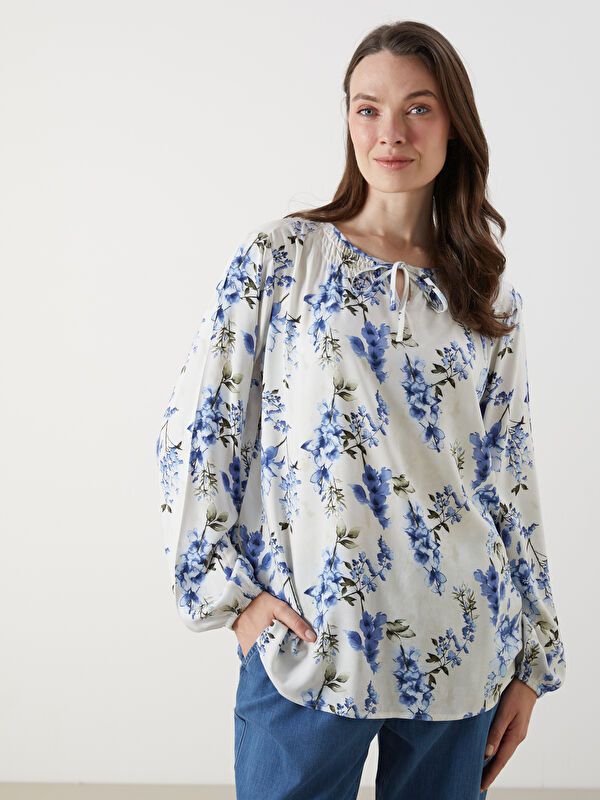 Moudda LC Waikiki - Blouse tissée imprimée manches longues Femme Imprimé écru - Tunisie 1