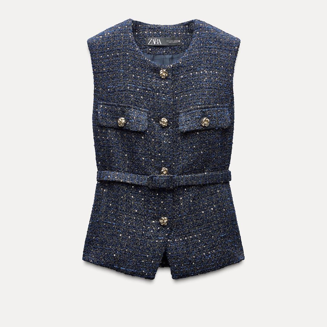 Moudda ZARA - Gilet tissu pailleté ceinturé - Tunisie 2