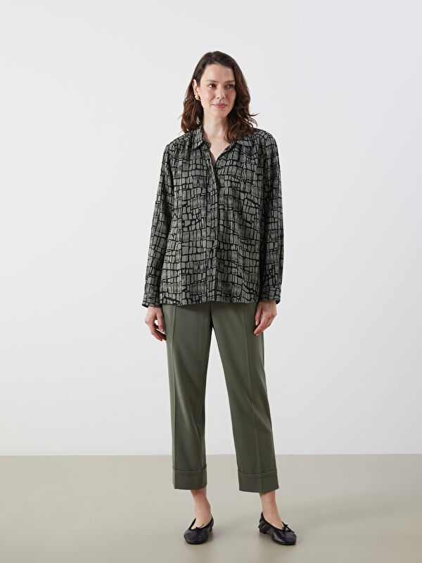 Moudda LC Waikiki - Chemise tissée imprimée manches longues Femme Kaki imprimé - Tunisie 2