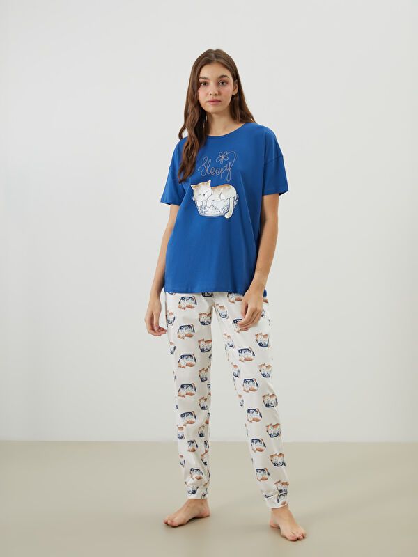 Moudda LC Waikiki - Pyjama jersey manches courtes Femme Imprimé écru - Tunisie 1