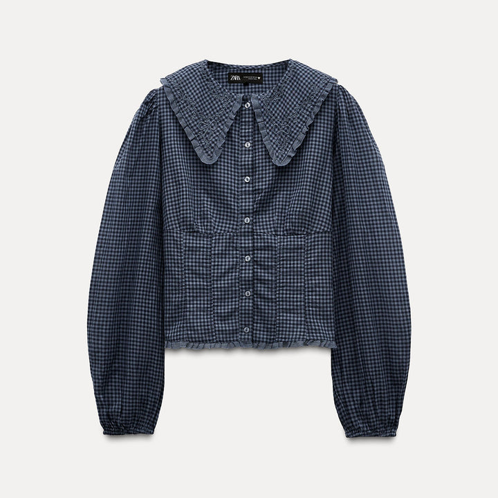 Moudda ZARA - Chemise manches longues col rond imprimée Vichy brodée - Tunisie 1