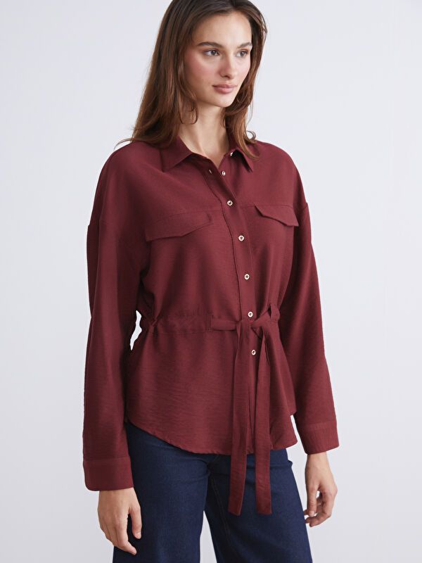 Moudda LC Waikiki - Chemise tissée manches courtes Femme Bordeaux - Tunisie 1