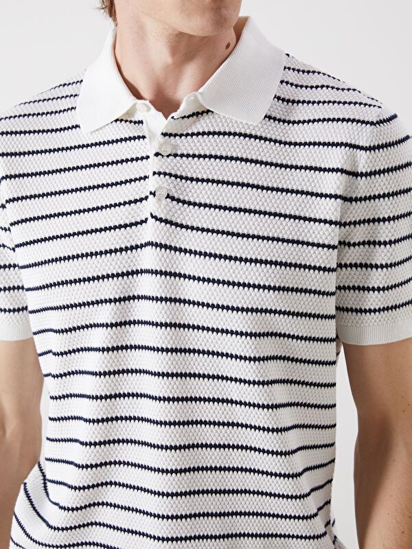 Moudda LC Waikiki - Pull tricot manches courtes Homme Ecru rayé - Tunisie 3