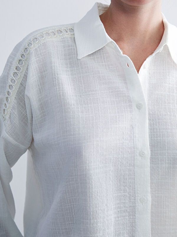 Moudda LC Waikiki - Chemise tissée manches longues Femme Buxe blanc - Tunisie 3